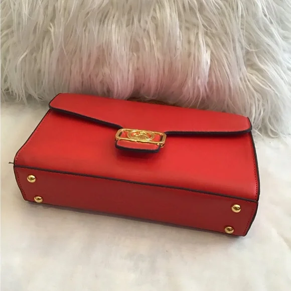 LUXURY WOMEN’S HANDBAG METAL HANDLE RED SHOULDER BAG - Picture 4 of 4